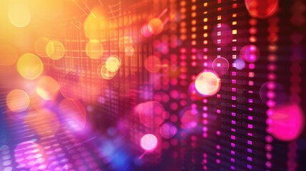 Poster - An abstract background with a digital grid and bright, colorful lights.