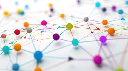 Poster - An abstract representation of a communication network with colorful lines and dots.