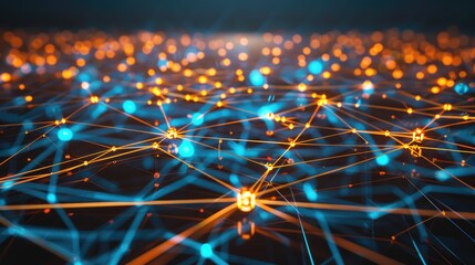 Poster - An abstract representation of a global network with connected nodes and lines.