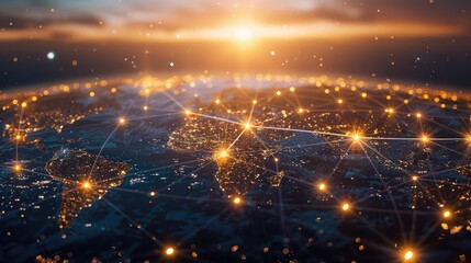 Poster - An abstract representation of a global network with glowing connections.