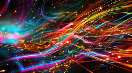 Poster - An abstract representation of communication signals with colorful lines and lights.
