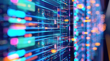 Poster - An abstract representation of data flow in a futuristic business network.
