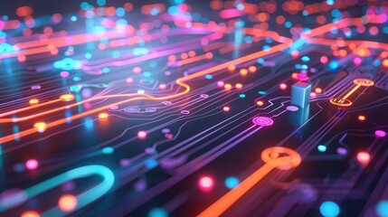 Poster - An abstract representation of data flow in a futuristic business network.