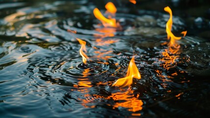 Wall Mural - Flames Reflecting in Water.