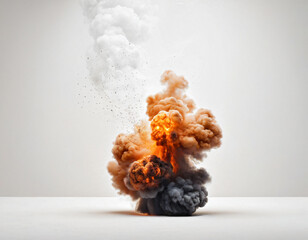 Wall Mural - fire explosion and cloud of smoke in isolated white background