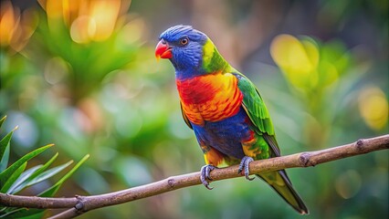 Wall Mural - Colorful rainbow lorikeet perched on a branch, parrot, bird, lorikeet, rainbow, colorful, feathers, tropical, exotic, wildlife