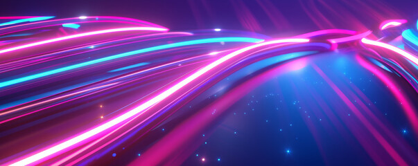 Poster - Futuristic neon light trails on dark background