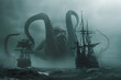 © Duckai - Kraken Attacking a Pirate Ship with Giant Tentacles for Halloween