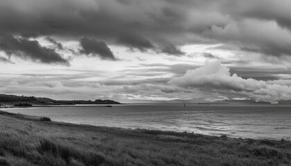Wall Mural - Beautiful cloudy sky in a black and white photograph on a rainy day