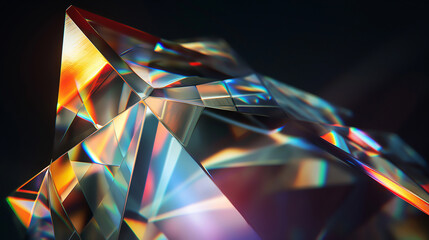 Wall Mural - light refraction through crystal, prismatic effect, black background