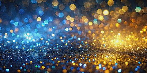 Wall Mural - Abstract image of glittering lights in blue, yellow, gold, and black, glitter, lights, abstract, background, vibrant