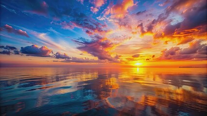Wall Mural - vibrant sunset colors reflecting on the calm sea surface , peaceful, serene, horizon, ocean, water, 