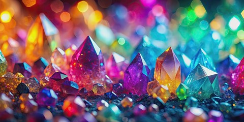 Wall Mural - Abstract vibrant crystals with dynamic bokeh effect in vivid and colorful composition, crystals, abstract, vibrant