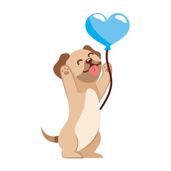 Poster - little dog with heart shape balloon