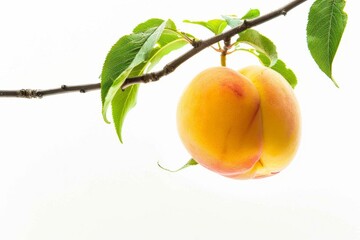 Mystic photo of Yellow Peach on the vine, isolated on white background