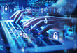 © oneli - Hands Typing on Laptop with Futuristic Digital Interface and Cybersecurity Icons