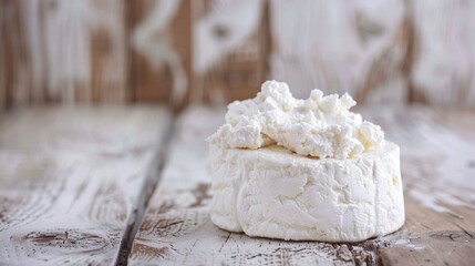 Wall Mural - Delicious creamy soft cheese on rustic table with white mold