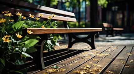 Poster - A green space in an urban area with benches and native plants  