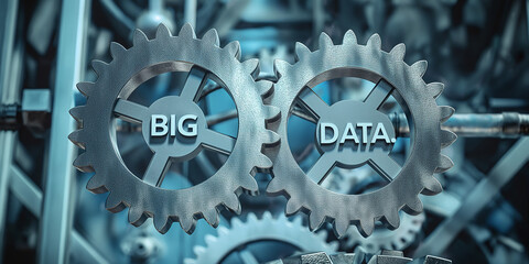 Poster - Big data concept with interlocking gears turning in unison