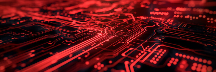 Poster - Electronic printed circuit board glowing with red lights