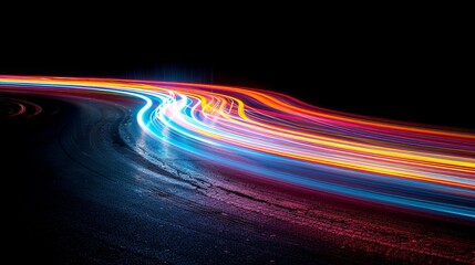 Poster - Light trails on road at night, long exposure photography. Urban speed and energy concept