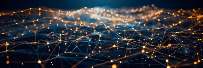 Aufkleber - Abstract network of connections with glowing dots and lines forming a landscape