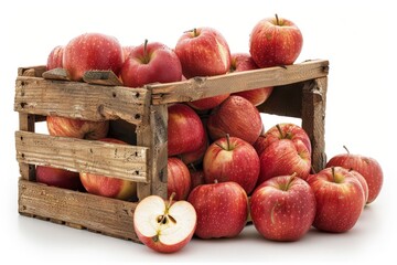 Wall Mural - fresh red apples in wooden crate