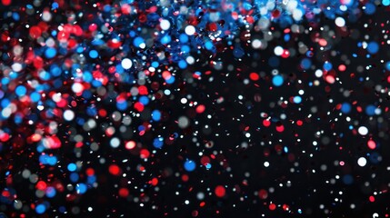 Fototapete - Abstract patriotic red white and blue glitter sparkle confetti black background for party invite, July 4th or 14 firework, memorial flag pattern