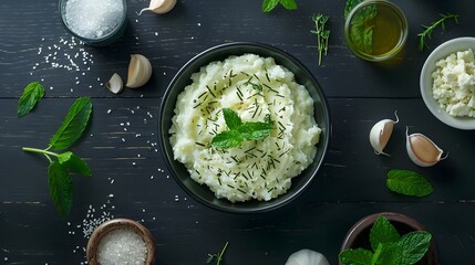 Wall Mural - Mashed mint potatoes ingredients