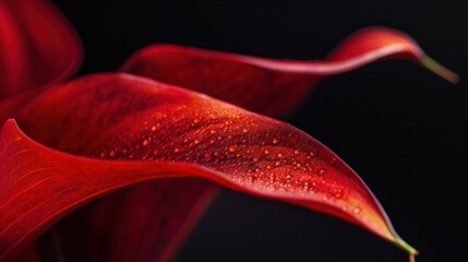 Poster - macro shot of red leaves of calla flower on black background