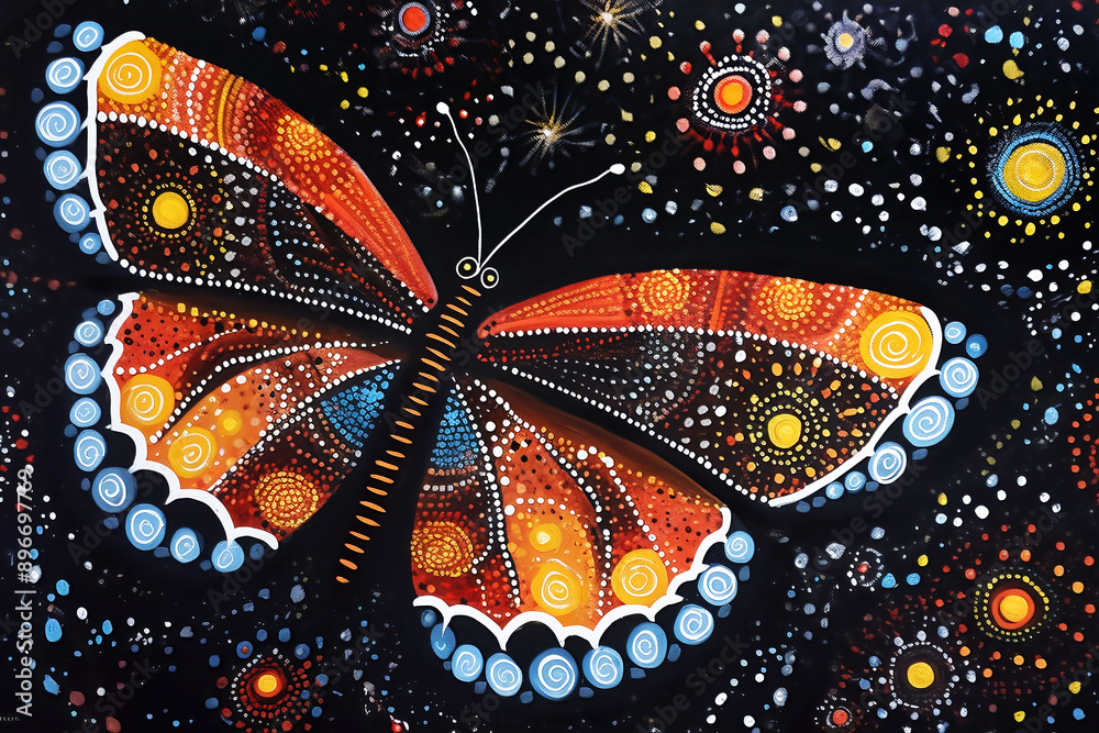Australian Aboriginal dot painting style art dreaming with butterflies — free download