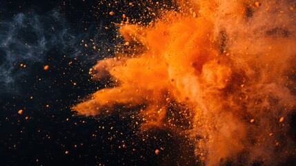 Fototapete - orange holi powder explosion on black, Hindu spring festival
