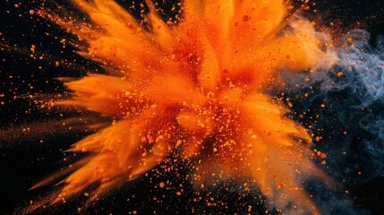 Fototapete - orange holi powder explosion on black, Hindu spring festival