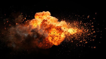 Wall Mural - Realistic fiery bomb explosion with sparks and smoke isolated on black background