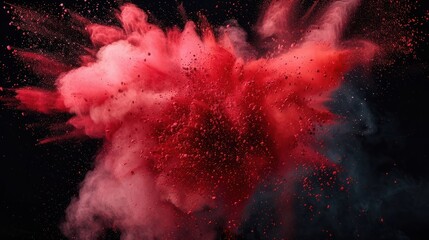 Fototapete - red holi paint color powder explosion isolated on dark black background. industry beautiful party festival concept
