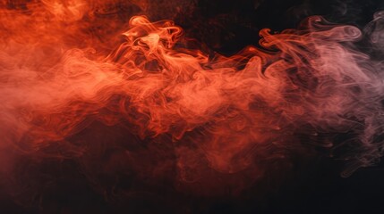 Fototapete - Swirling white, red/orange toned fog/smoke texture photographed in the studio on a black background. Great for use as a textured overlay or background. 