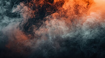 Fototapete - Swirling white, red/orange toned fog/smoke texture photographed in the studio on a black background. Great for use as a textured overlay or background.
