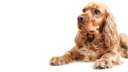 Wall Mural - Studio portrait of an American Cocker Spaniel on a white background Groomed and isolated with empty space