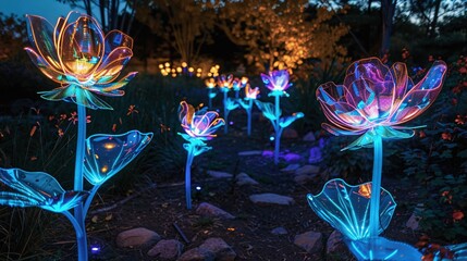 Poster - A futuristic light flower in the park, featuring glowing and innovative design.
