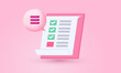 © iqballwew - 3d realistic clipboard task plan management pink background cartoon style vector design