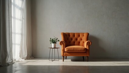 Wall Mural - interior has a armchair on empty white wall background