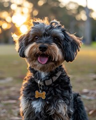 Wall Mural - A small dog with a happy expression. AI.