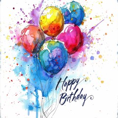 Poster - Watercolor painting of colorful balloons and the words 