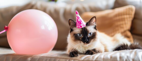 Poster - A cat wearing a party hat. AI.