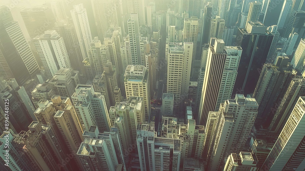The image shows an aerial view of a densely packed urban area with ...