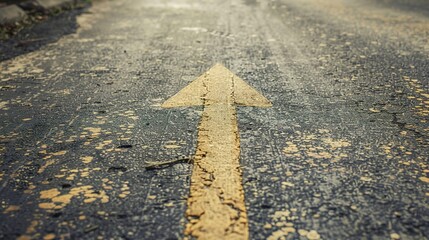 Symbolic Concept Image: Asphalt Road with a Direction Arrow Indicating Path Selection