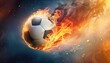 © Eddy Drmwn - A fiery soccer ball on fire with sparks flying around it.