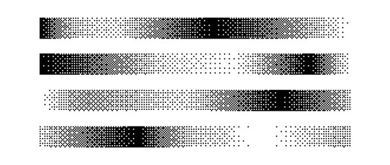 Aufkleber - Halftone gradient border set. Black long dotted header or footer collection. Pixelated rectangle decoration element for banner, poster, advertisement, card, cover. Vector horizontal stripes