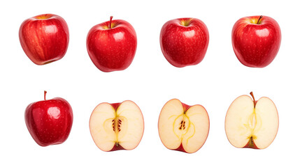 Wall Mural - set of red apples isolated on transparent white background, clipping path