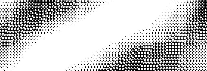 Poster - Pixelated bitmap wavy gradient texture. Black dither wave background. 8 bit video game screen wallpaper. Retro glitch pixel art backdrop. Abstract curve dithering border overlay. Vector